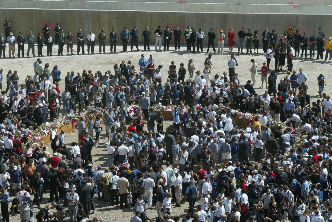 Families of the 9/11 victims at Ground Zero 1 year later